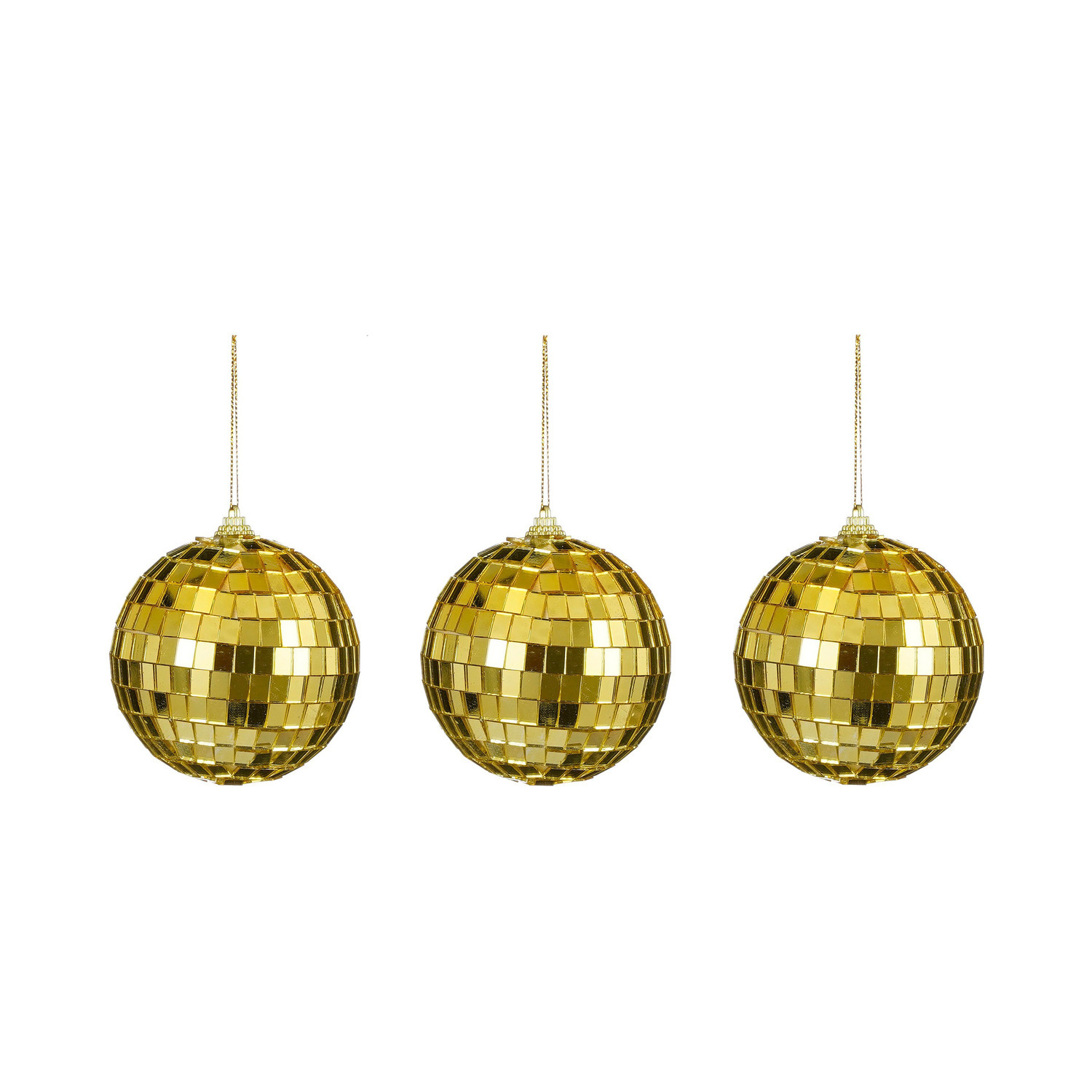 House of Seasons disco kerstballen - 3x - goud - 8 cm - foam