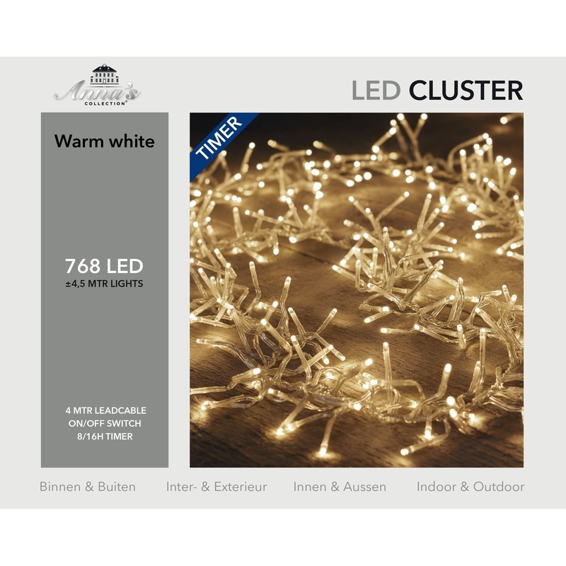 Anna's Collection Clusterverlichting - timer - 768 warm witte leds - 4,5M