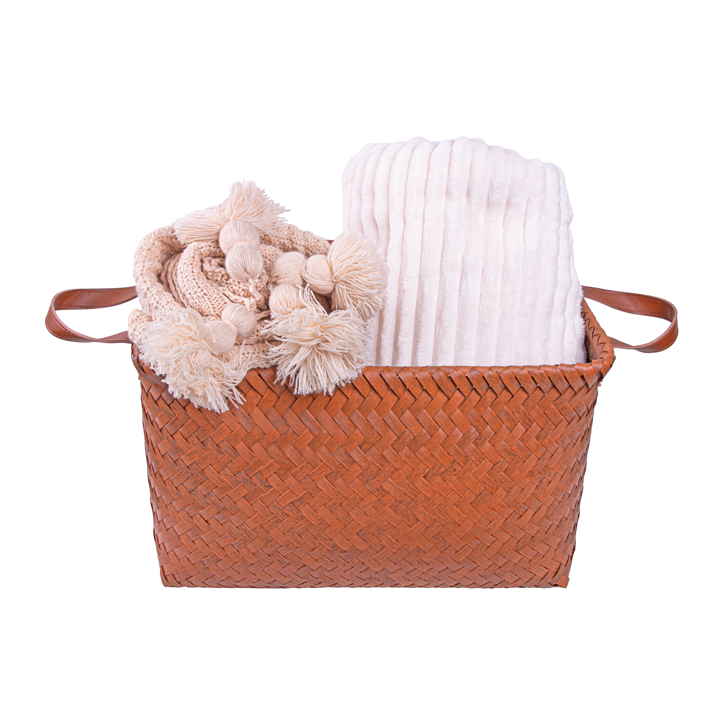 QUVIO Opbergmand gevlochten - Met handvatten - Rechthoek - Rotan - 38x28x24 cm - Bruin