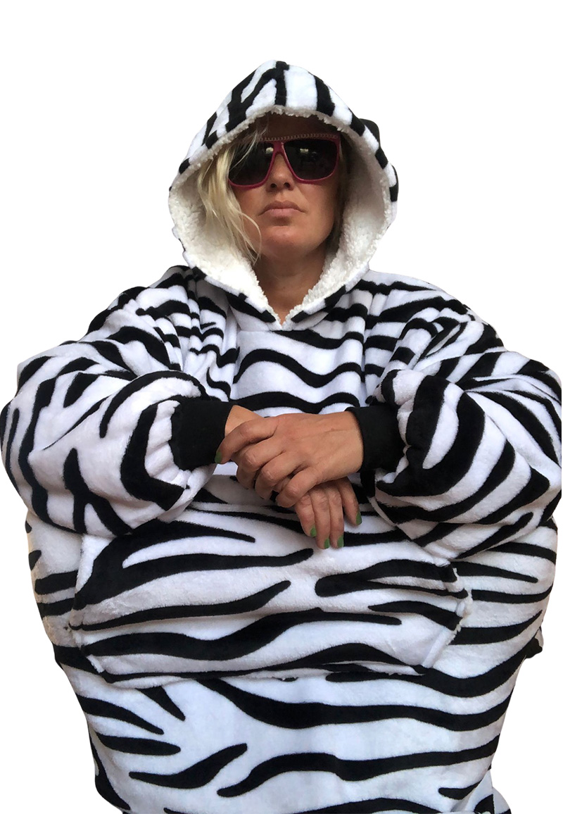 Draagbare deken met capuchon & mouwen - zebraprint