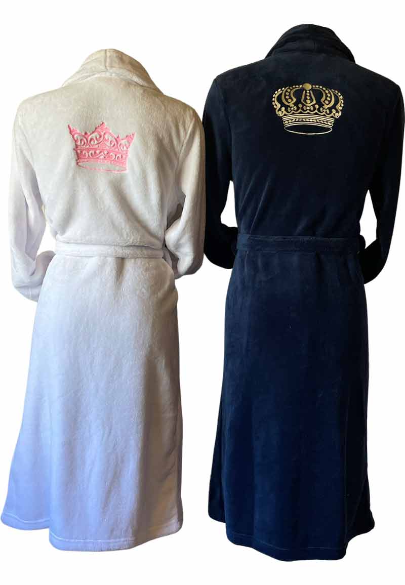 Fleece badjas met kroon + naam borduring-wit-l/xl