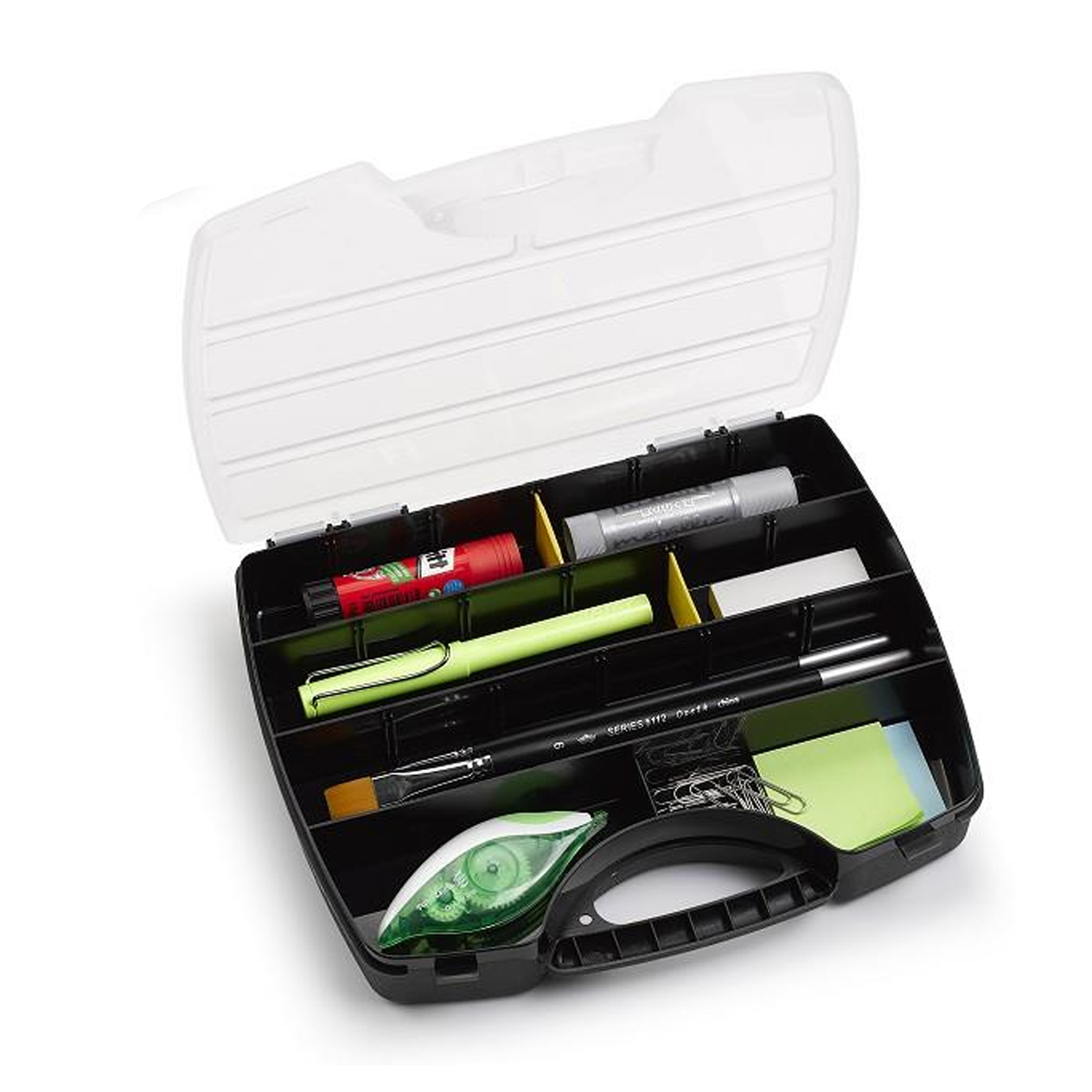 Plasticforte Opbergkoffertje/opbergdoos/sorteerbox - 13-vaks - kunststof - zwart - 25 x 21 x 4 cm