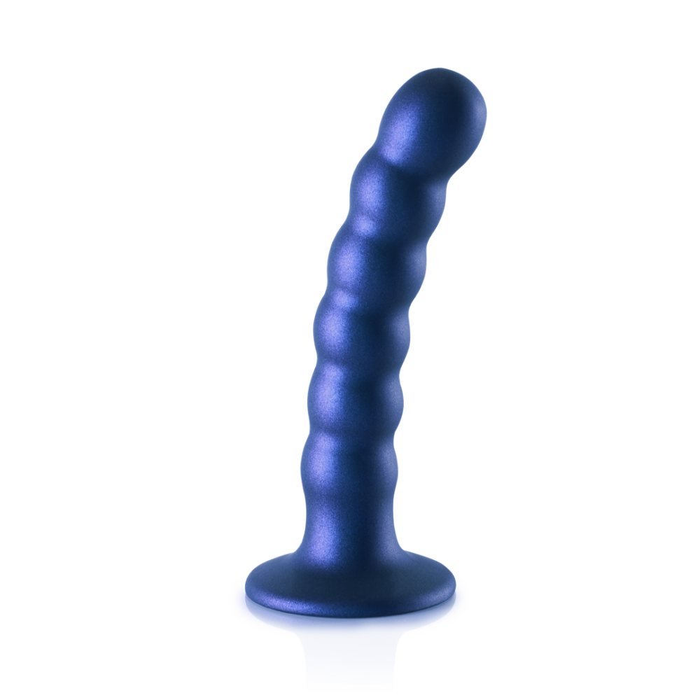 Ouch! by Shots Beaded Silicone G-Spot Dildo - 5'' / 13 cm - Metallic Blauw