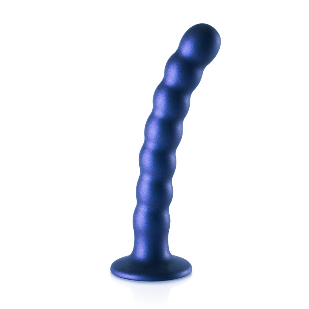Ouch! by Shots Beaded Silicone G-Spot Dildo - 6,5'' / 16,5 cm - Metallic Blauw