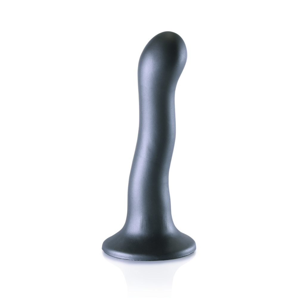 Ouch! by Shots Ultra Soft Silicone Curvy G-Spot Dildo - 7'' / 17 cm - Gunmetal