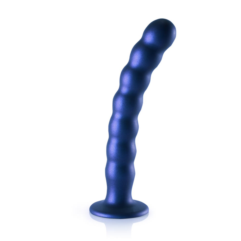 Ouch! by Shots Beaded Silicone G-Spot Dildo - 8'' / 20,5 cm - Metallic Blauw