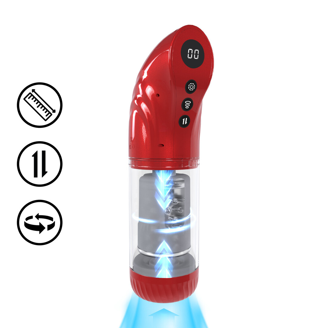 Pumped by Shots StrokeMate - Suction Rotation and Thrusting Masturbator Pump - Metallic Red