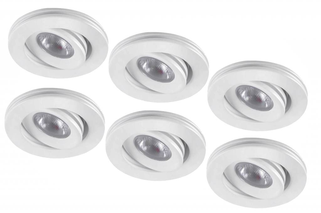Set van 6 stuks dimbare mini inbouwLEDspot, 3 Watt, IP44