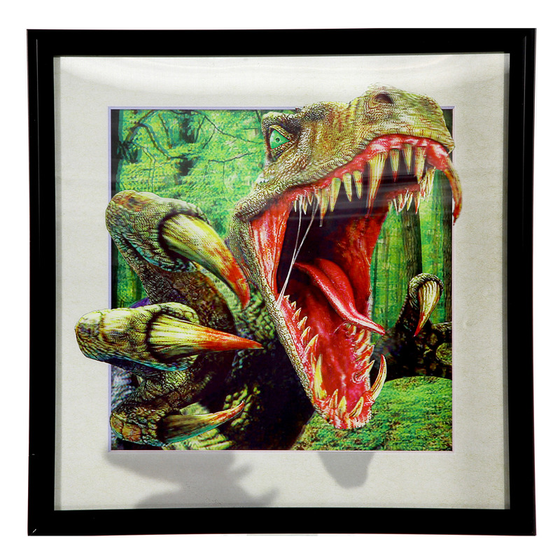 Kinderkamer 3D dinosaurus schilderij - T-Rex - in zwarte lijst - 40 x 40 cm - Dino posters