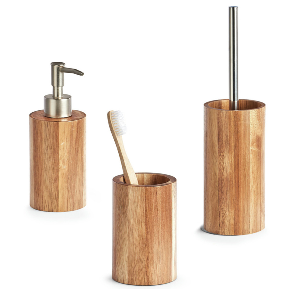 Zeller badkamer - toilet accessoires set - 3-delig - Acacia hout - luxe -