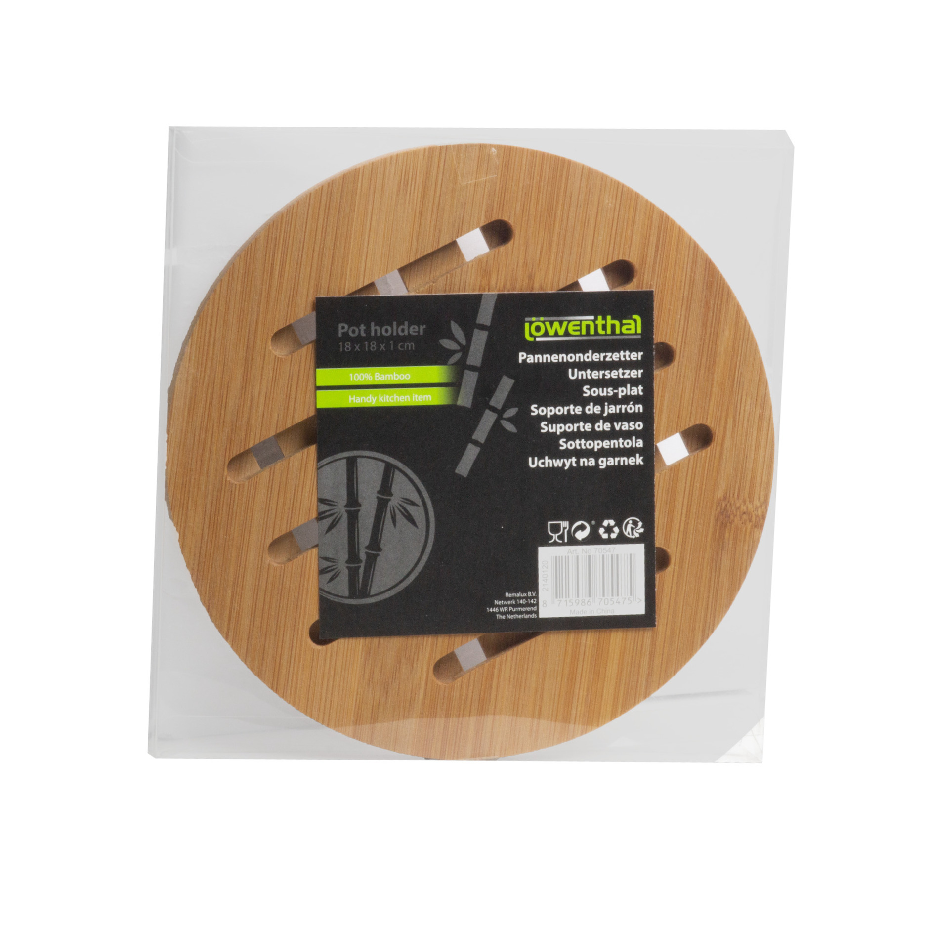 5x stuks 1x stuks ronde pannen onderzetter van bamboe D18 cm -