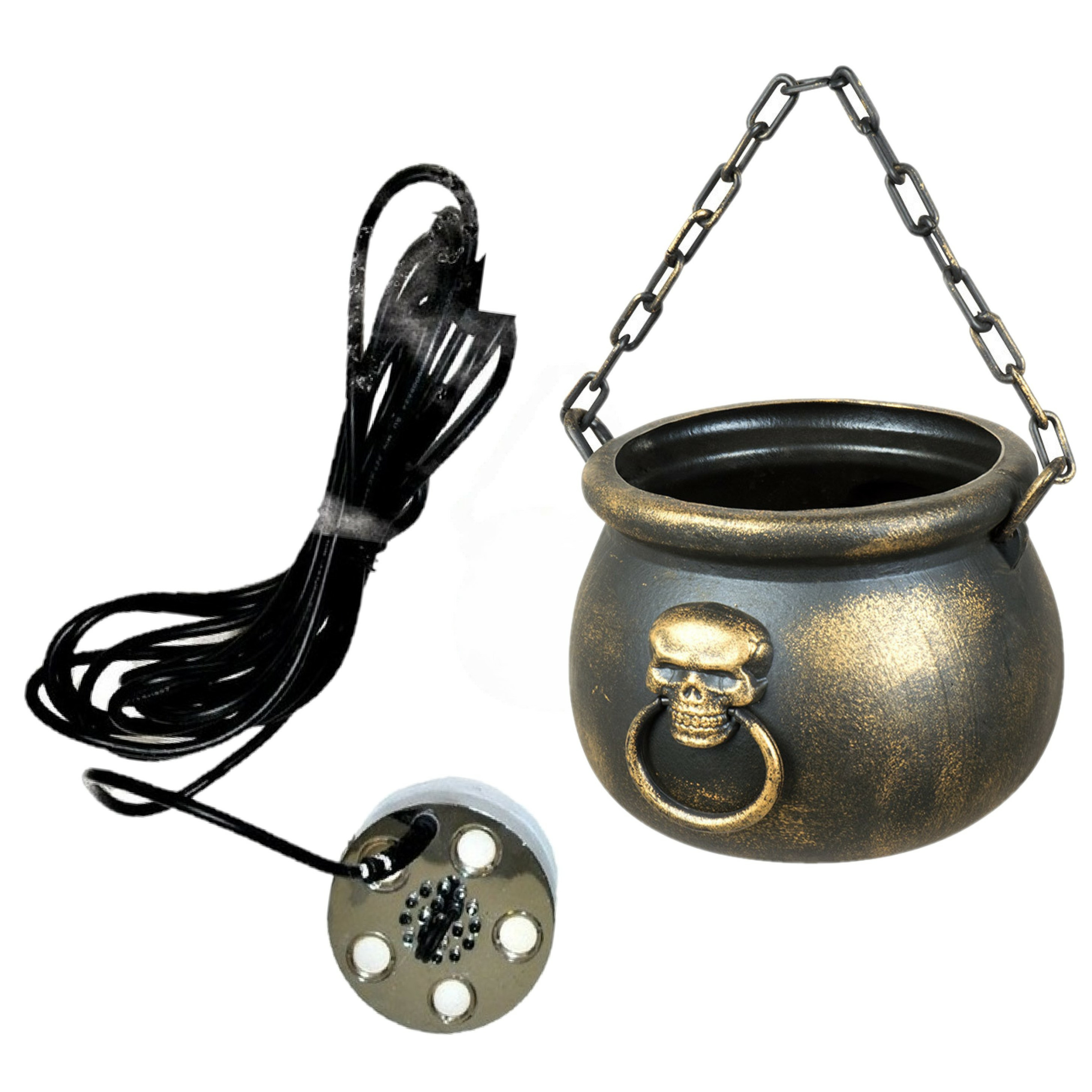 Heksenketel/kookpot goud kunststof met mistmaker rookmachine 13 x 19 cm -