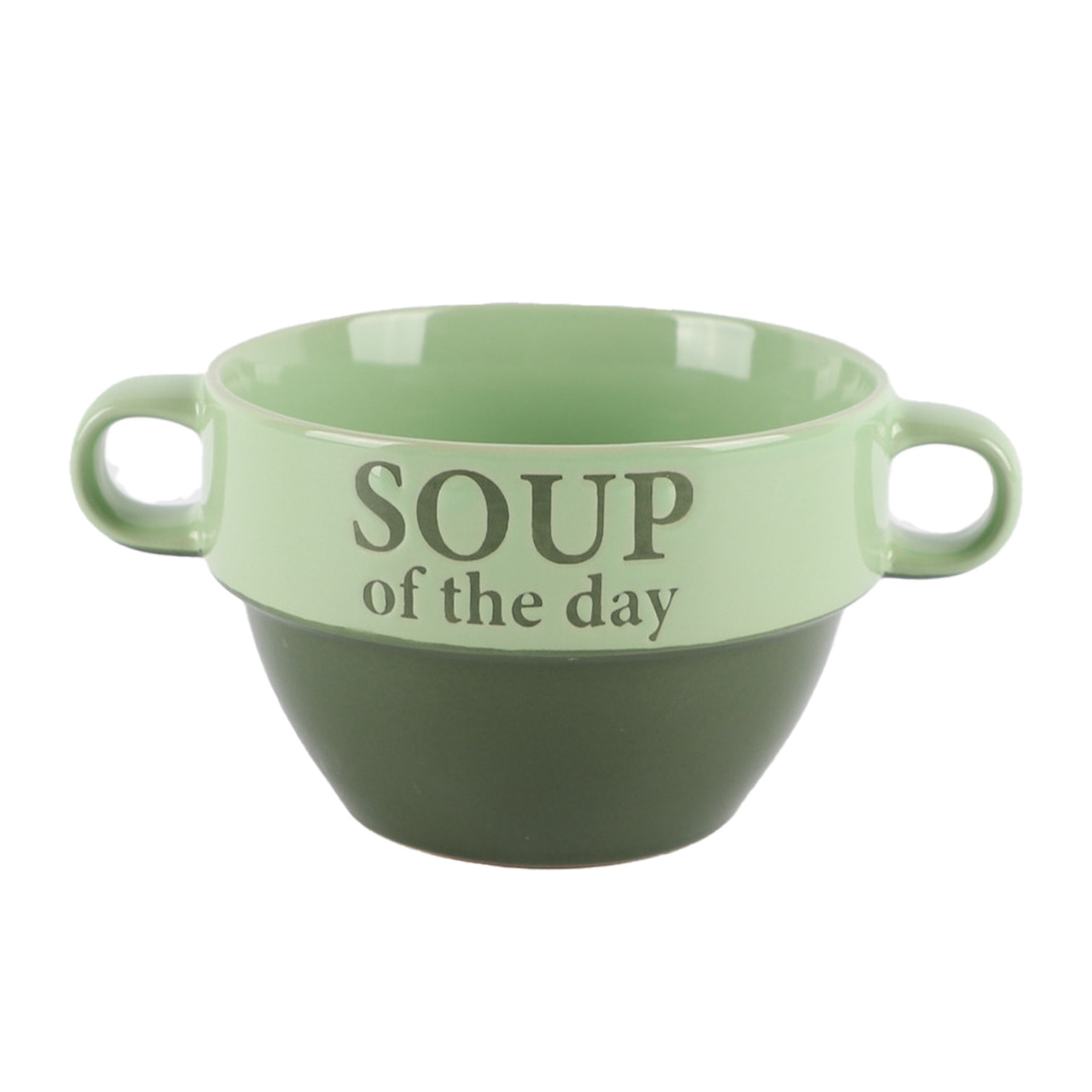 Bellatio Design Soepkommen - 1x - Soup of the day - keramiek - D12 x H8 cm - groen - Stapelbaar -
