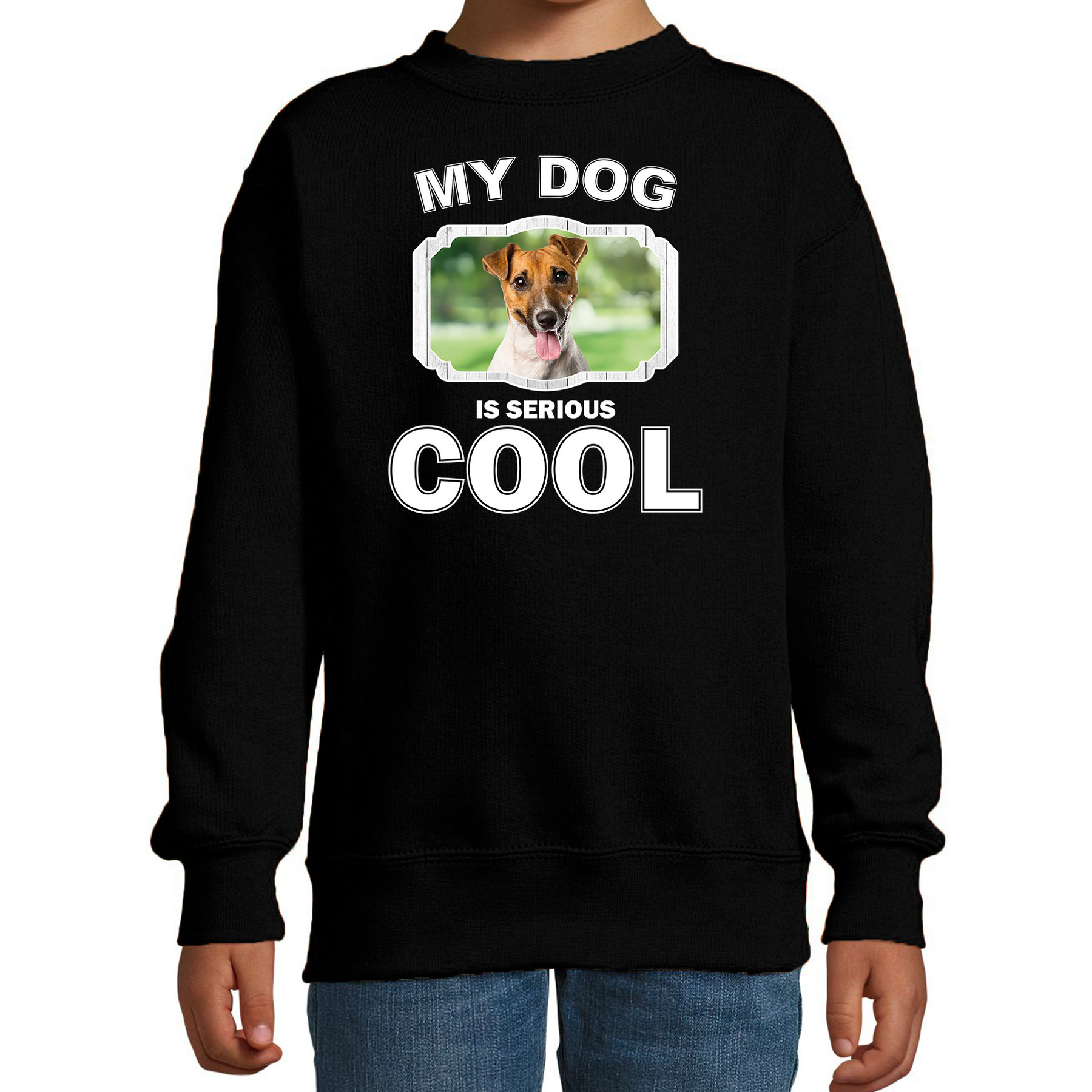 Jack russel honden trui / sweater my dog is serious cool zwart voor kinderen 14-15 jaar (170/176) -