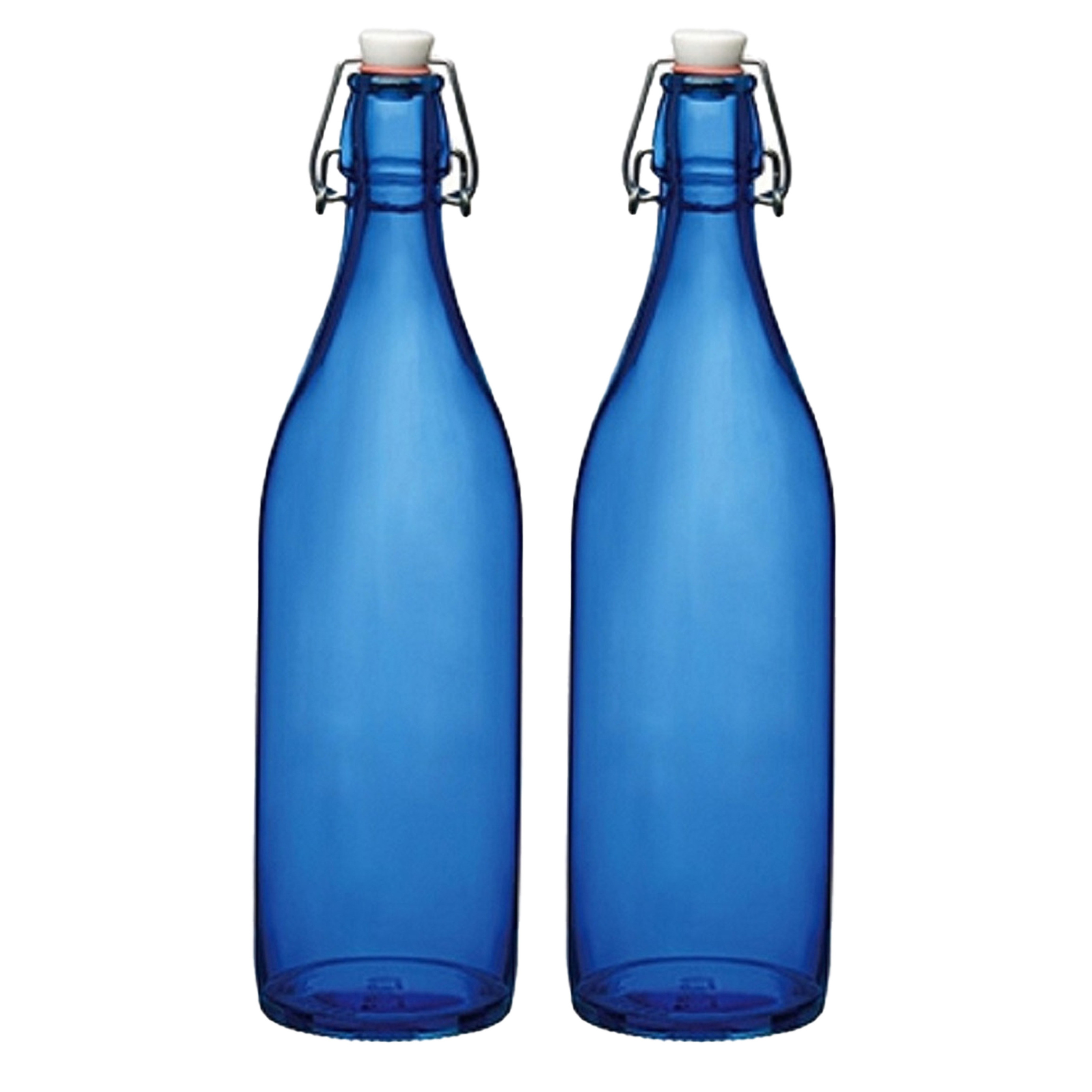 Bormioli rocco waterfles met beugeldop - 2x stuks - blauw transparant - 1000 ml - Giara home deco fl -