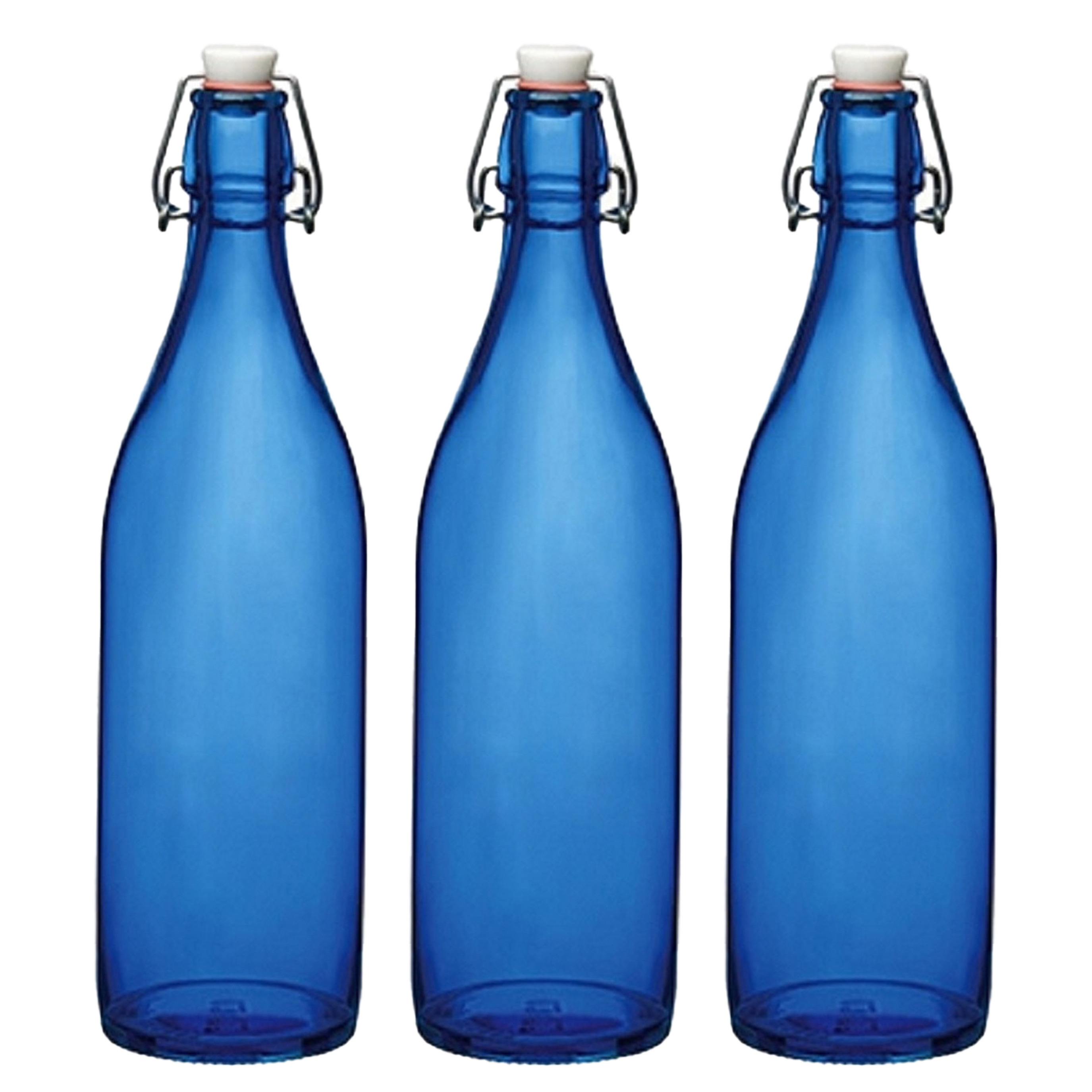 Bormioli rocco waterfles met beugeldop - 6x stuks - blauw transparant - 1000 ml - Giara home deco fl -