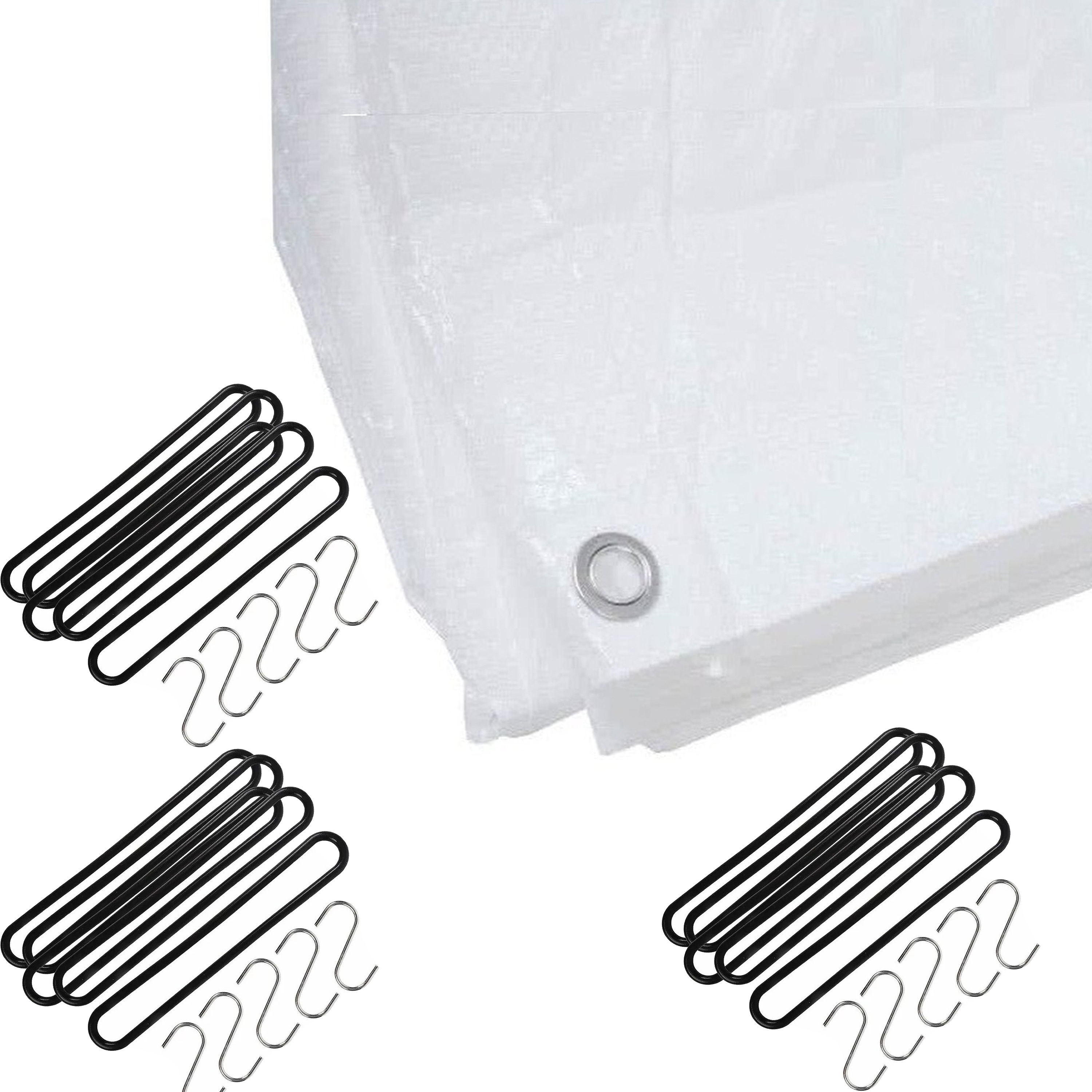 Afdekzeil / dekzeil wit 3 x 4 meter met 15x spanrubbers en S-haken -