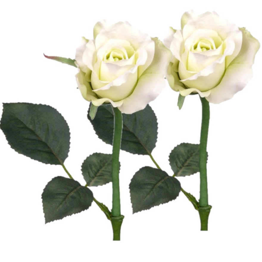 Kunstbloem roos Alice de luxe - Set van 8x stuks - wit - 30 cm - kunststof steel - decoratie -