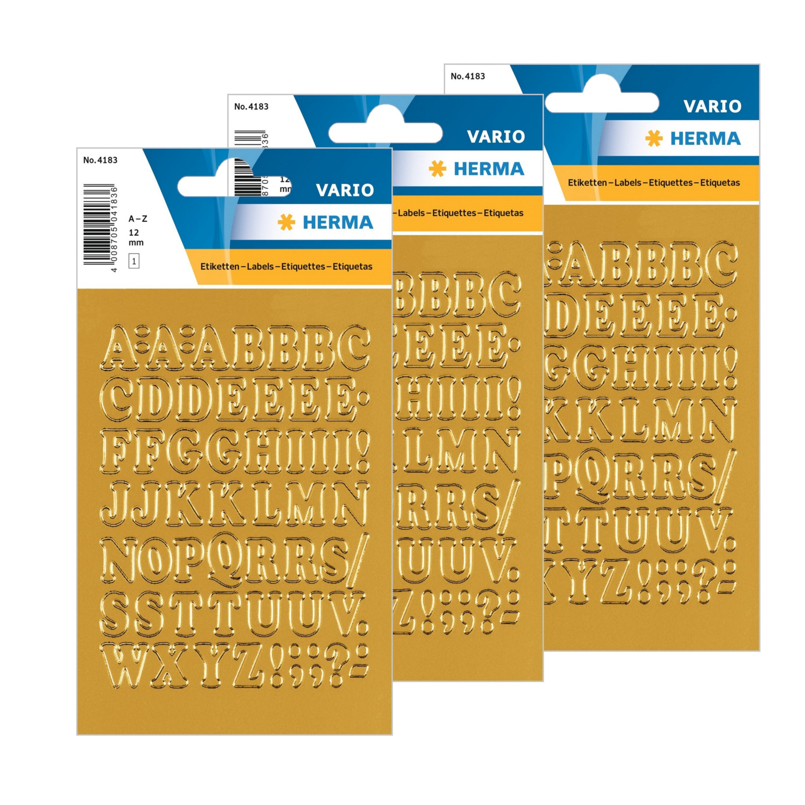 Herma Stickervellen - 3x stuks - alfabet A-Z - letter stickers - 12 mm - goudkleurig -
