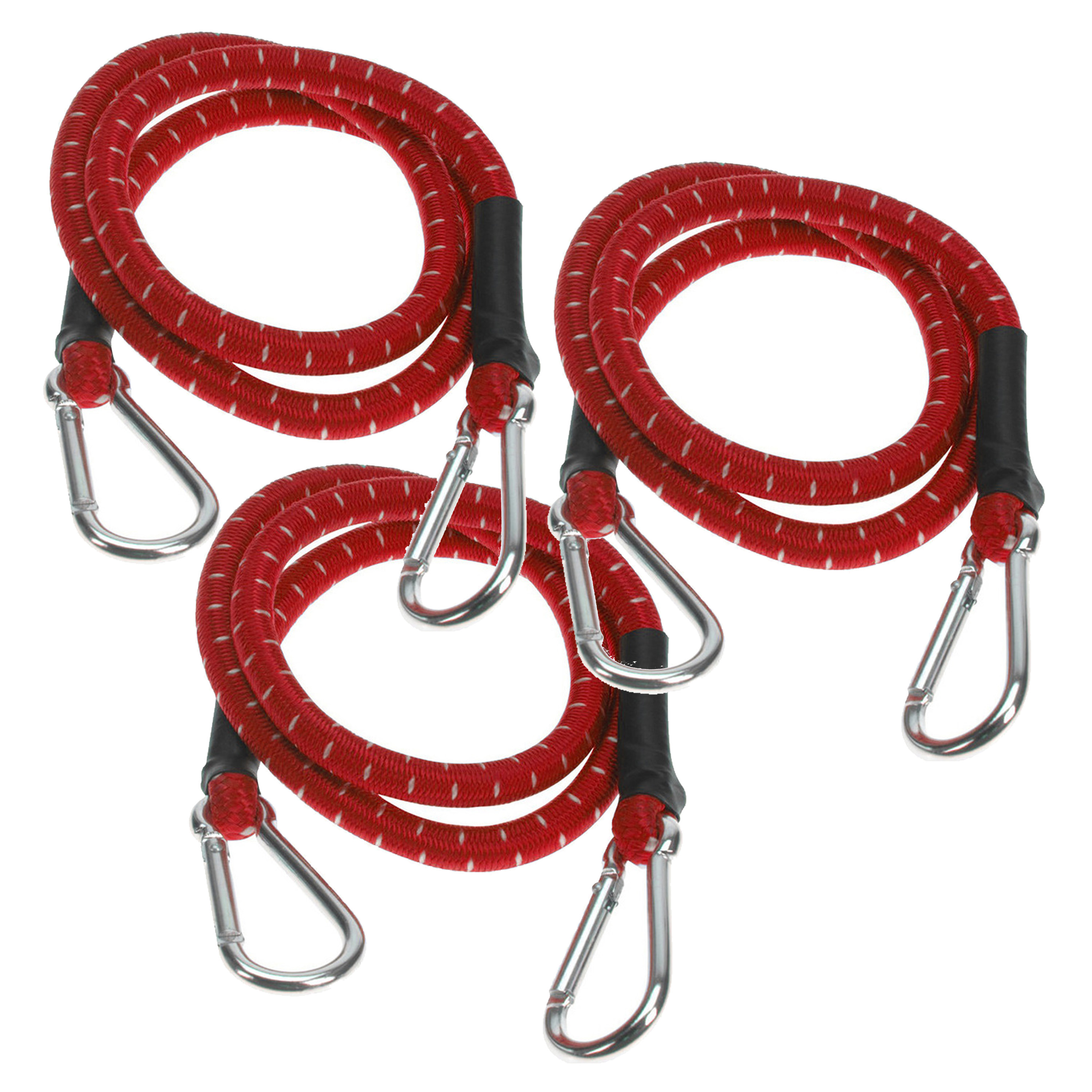 Bagage spin/spanelastiek voor fiets/auto - 3x - rood - 80 cm - elastiek met karabijn haken -