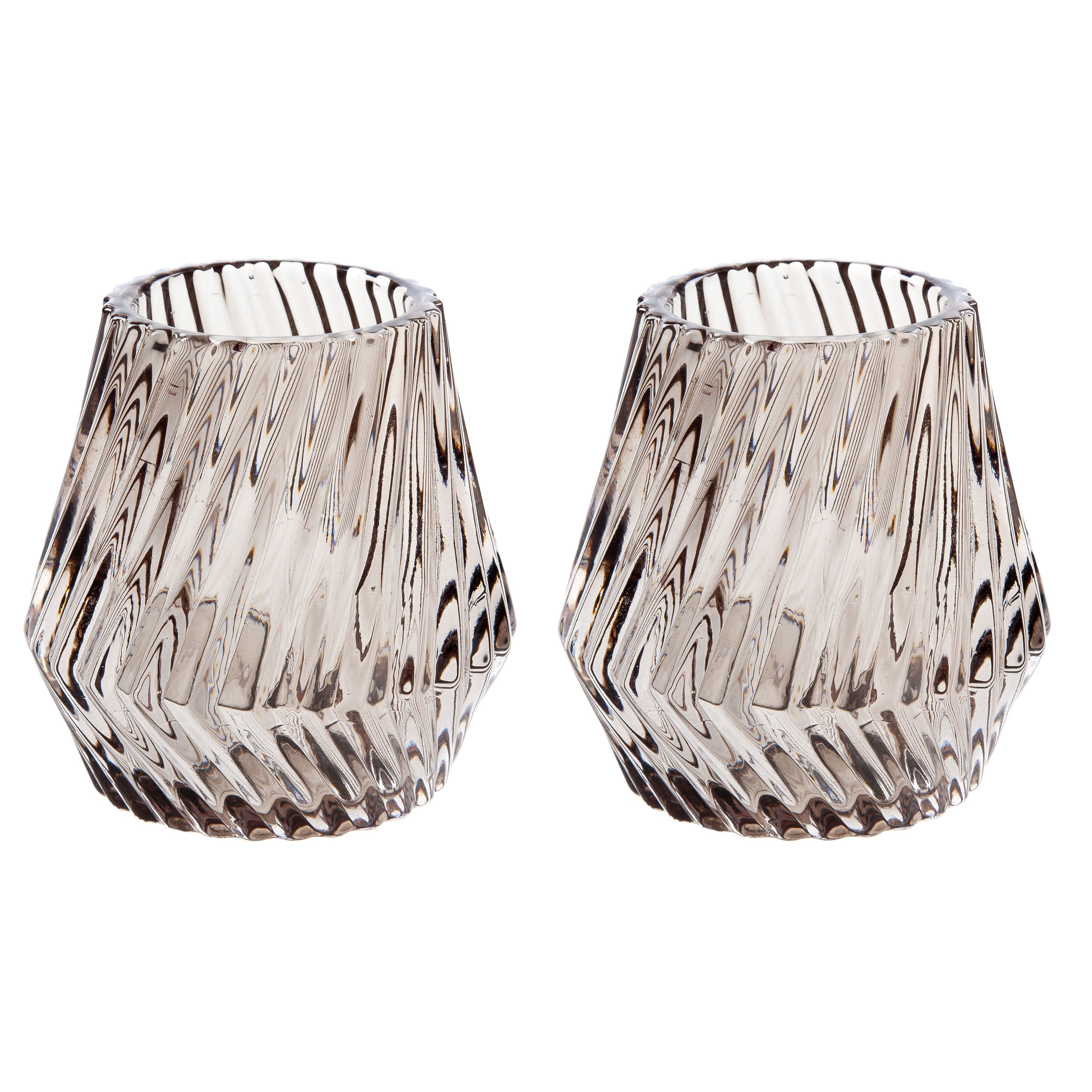 Set van 2x stuks glazen theelichthouder / waxinelichthouder bruin rond 9 cm -