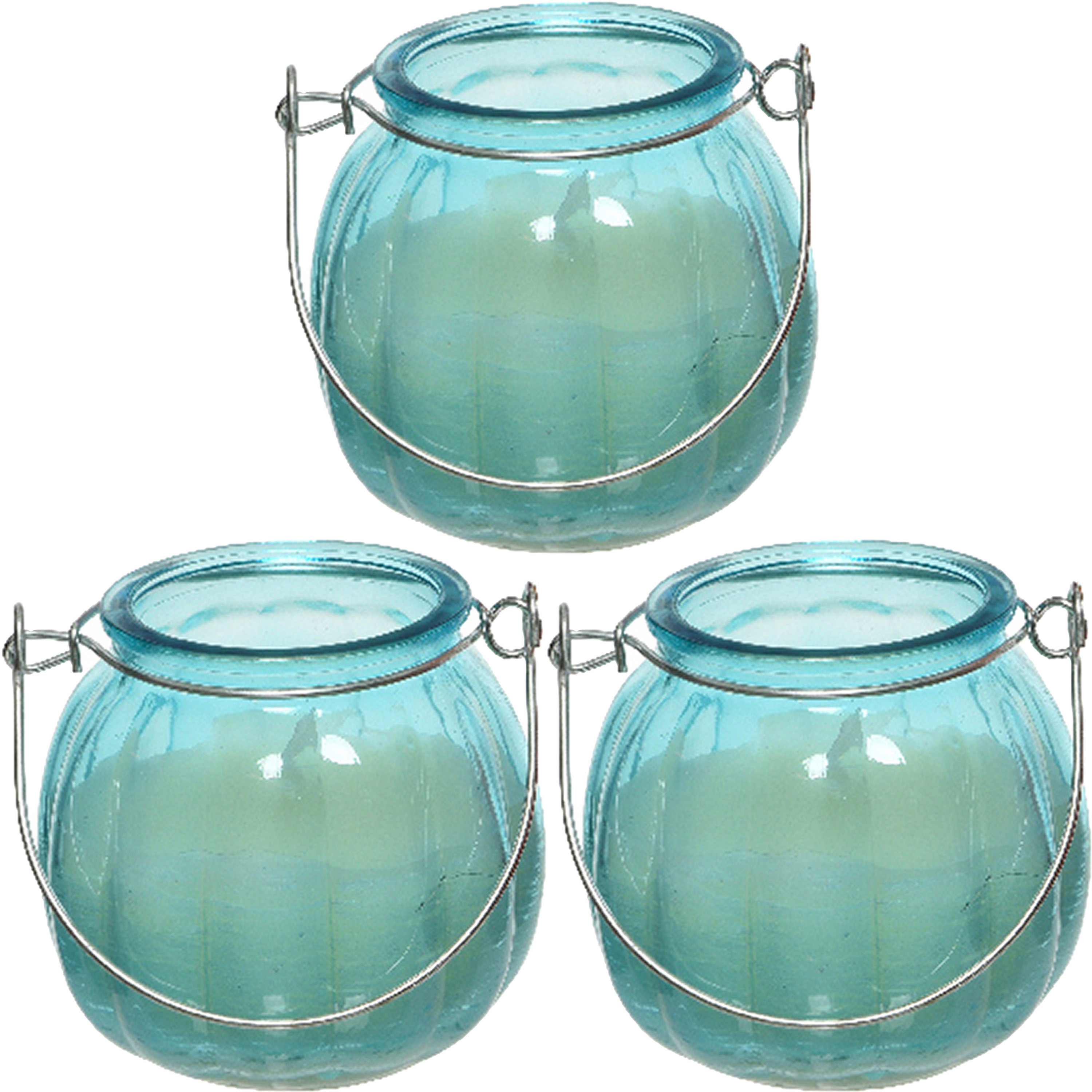 3x citronella kaarsen in glas - 15 branduren - D8 x H8 cm - blauw -