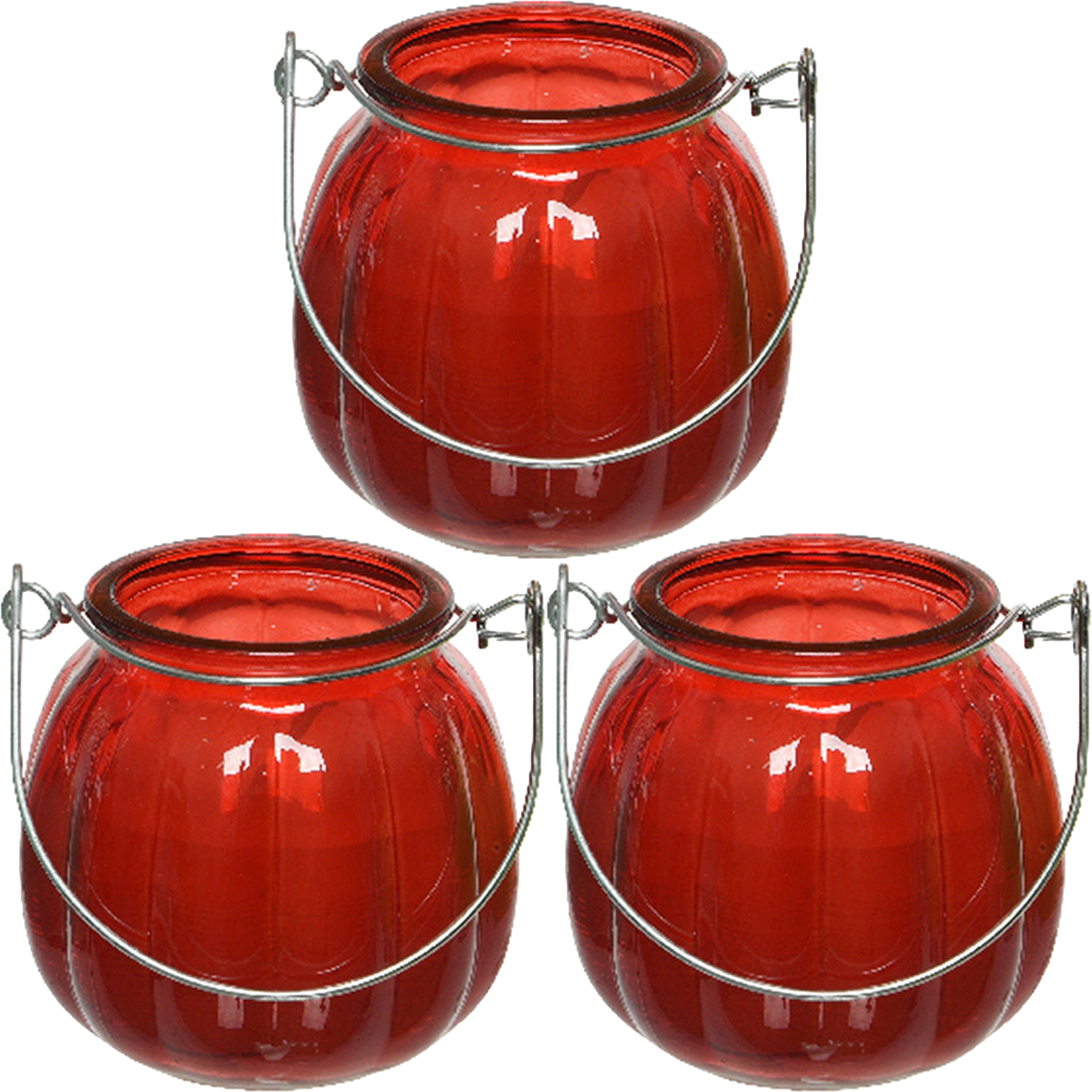 3x citronella kaarsen in glas - 15 branduren - D8 x H8 cm - rood -