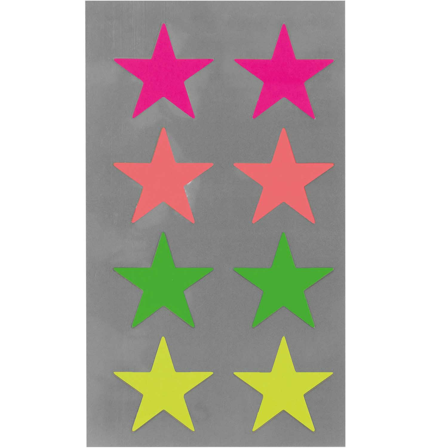 Hobby stickers - 96x stuks - sterren neon kleuren - sticker etiketten - dia 25 mm -