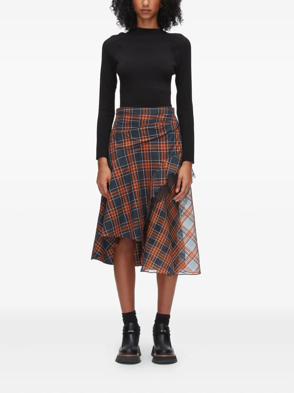 3.1 Phillip Lim Asymmetrische geruite rok met kanten afwerking - Rood