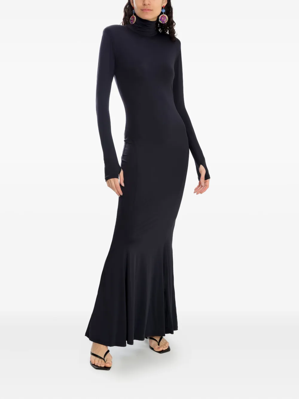 Amir Slama x Astrid maxi-jurk met hoge hals - Zwart