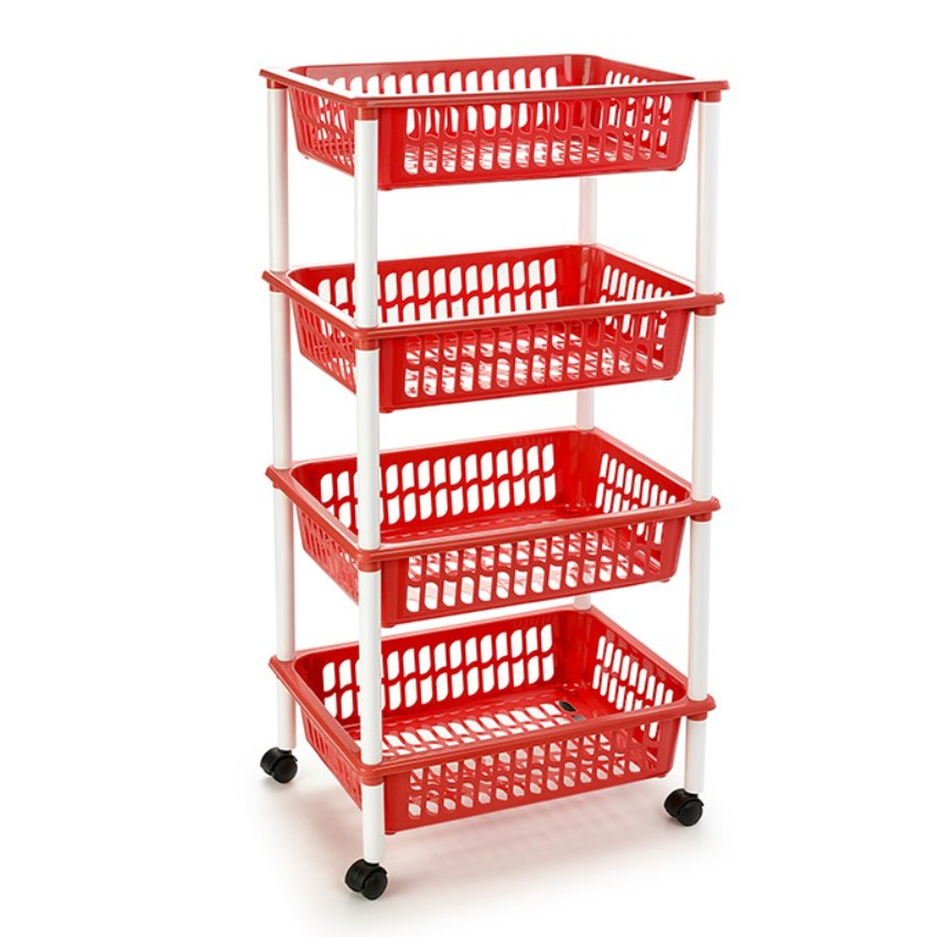 Plasticforte Keukentrolley op wieltjes - 4-laags - rood - 85 cm