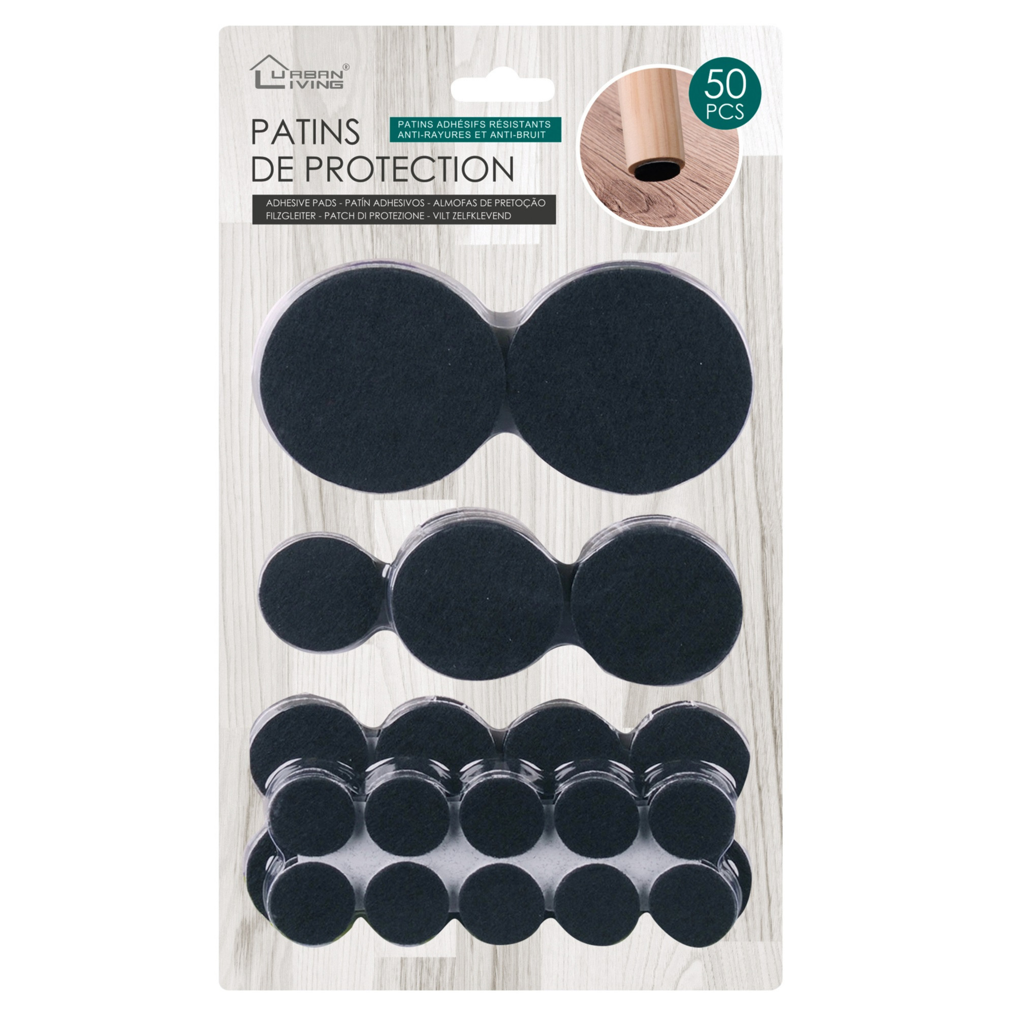 Urban Living Meubel/vloerbeschermers - 50-delig - zwart - zelfklevend - meubelviltjes
