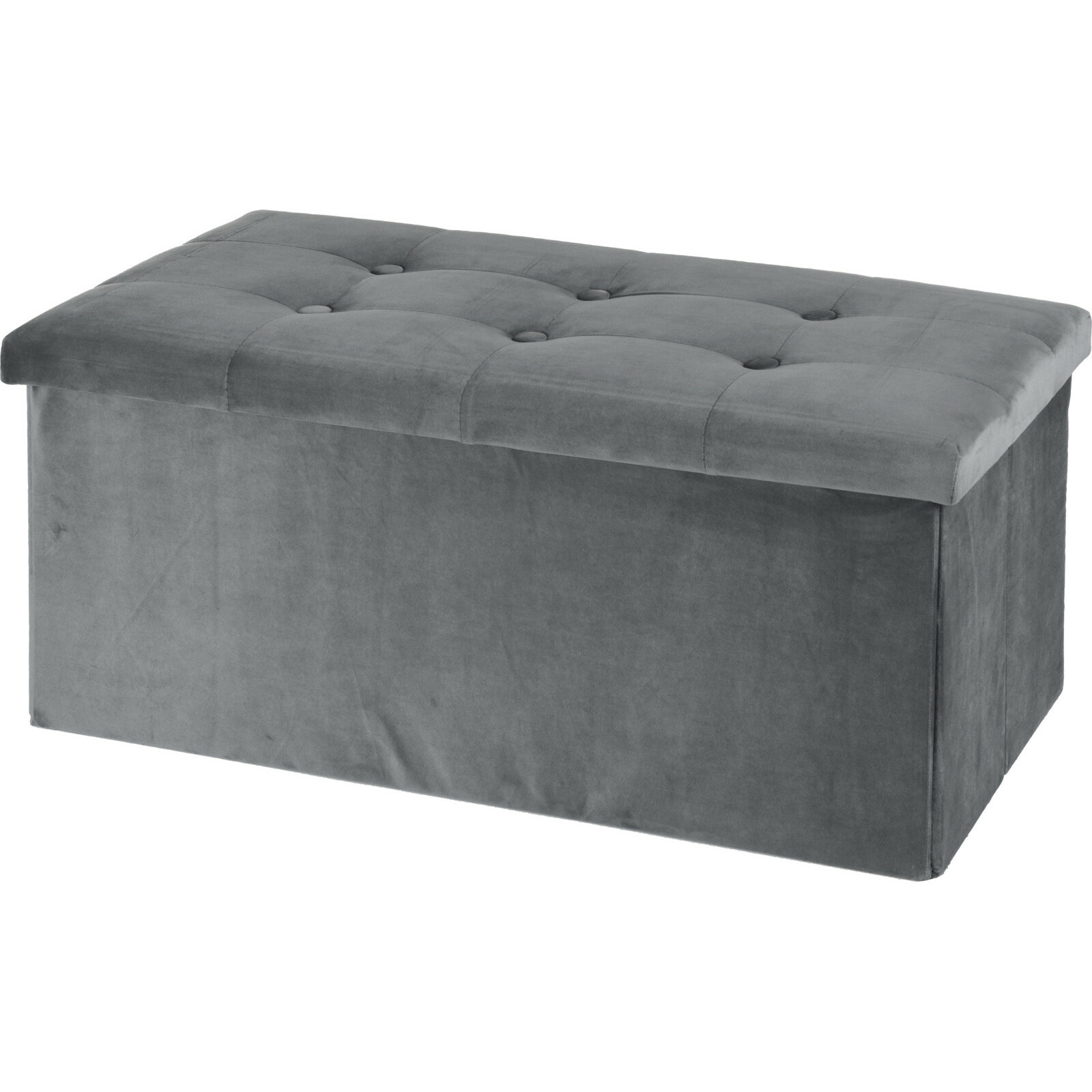 H&S Collection Poef/hocker/voetenbankje - opbergbox - lichtgrijs - polyester - 76 x 40 x 38 cm