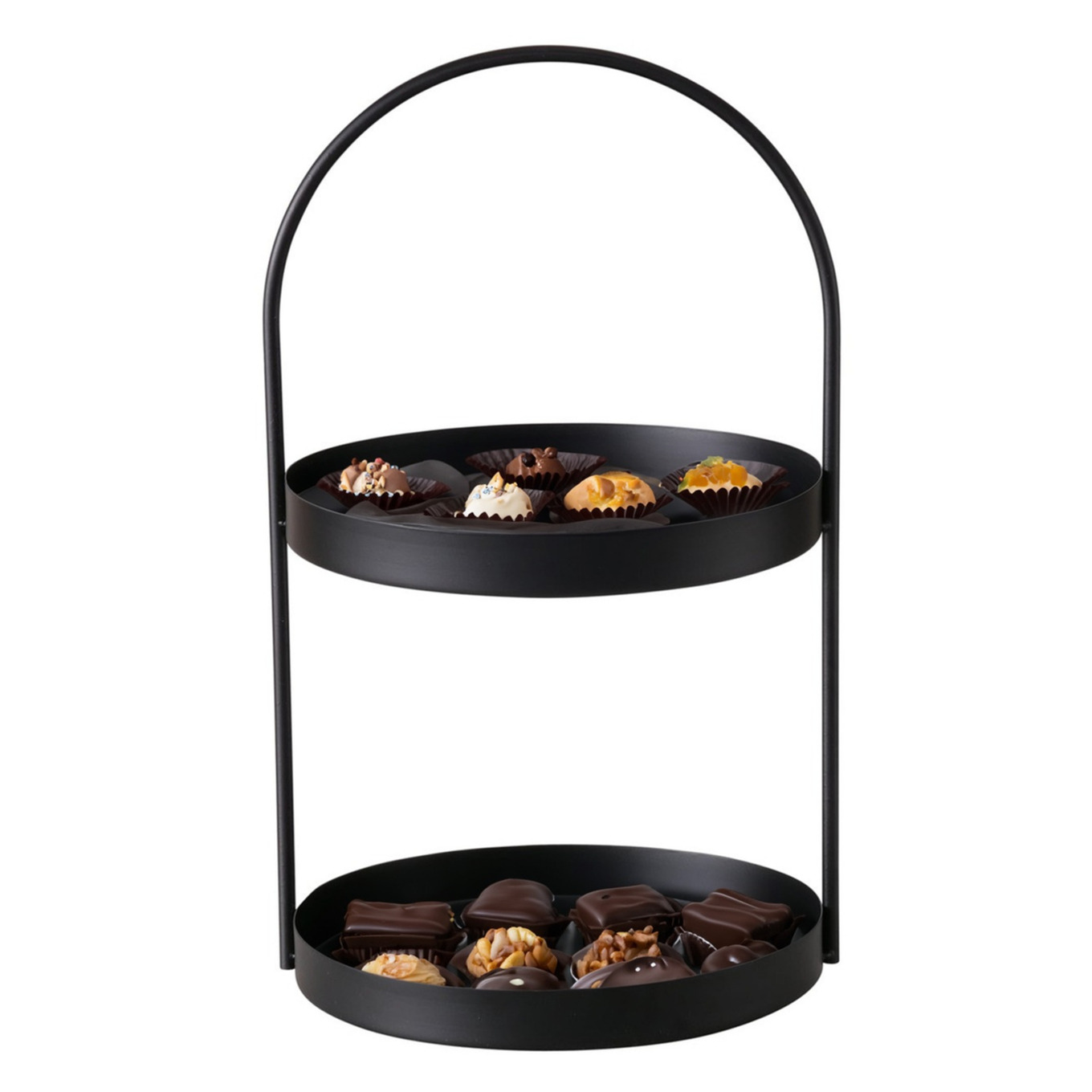 Boltze Etagere 2-laags - zwart - RVS - H44 cm - Hightea/tapas/koek