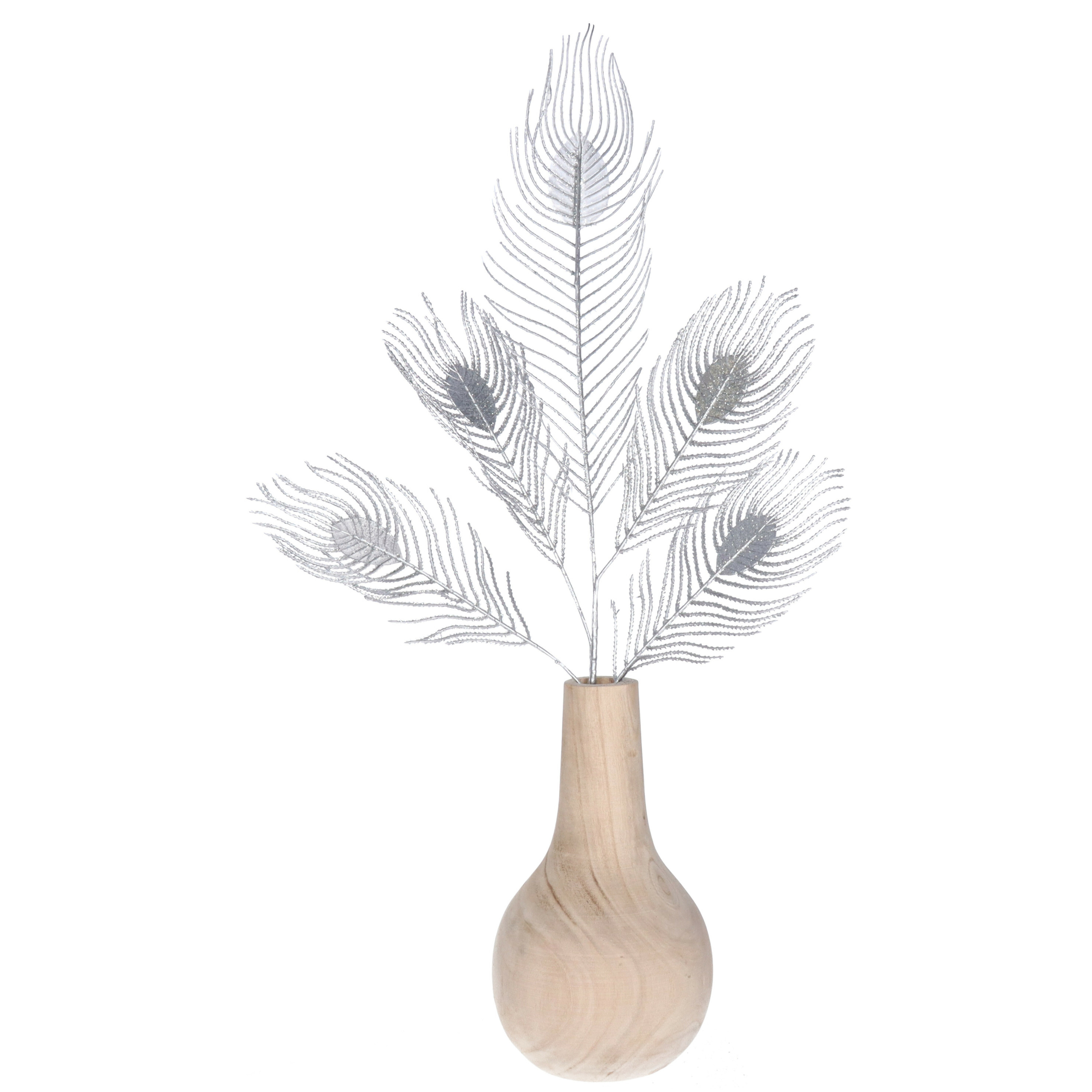 Countryfield Kunst siertak pauwvaren/pauwenveer - zilver - 84 cm