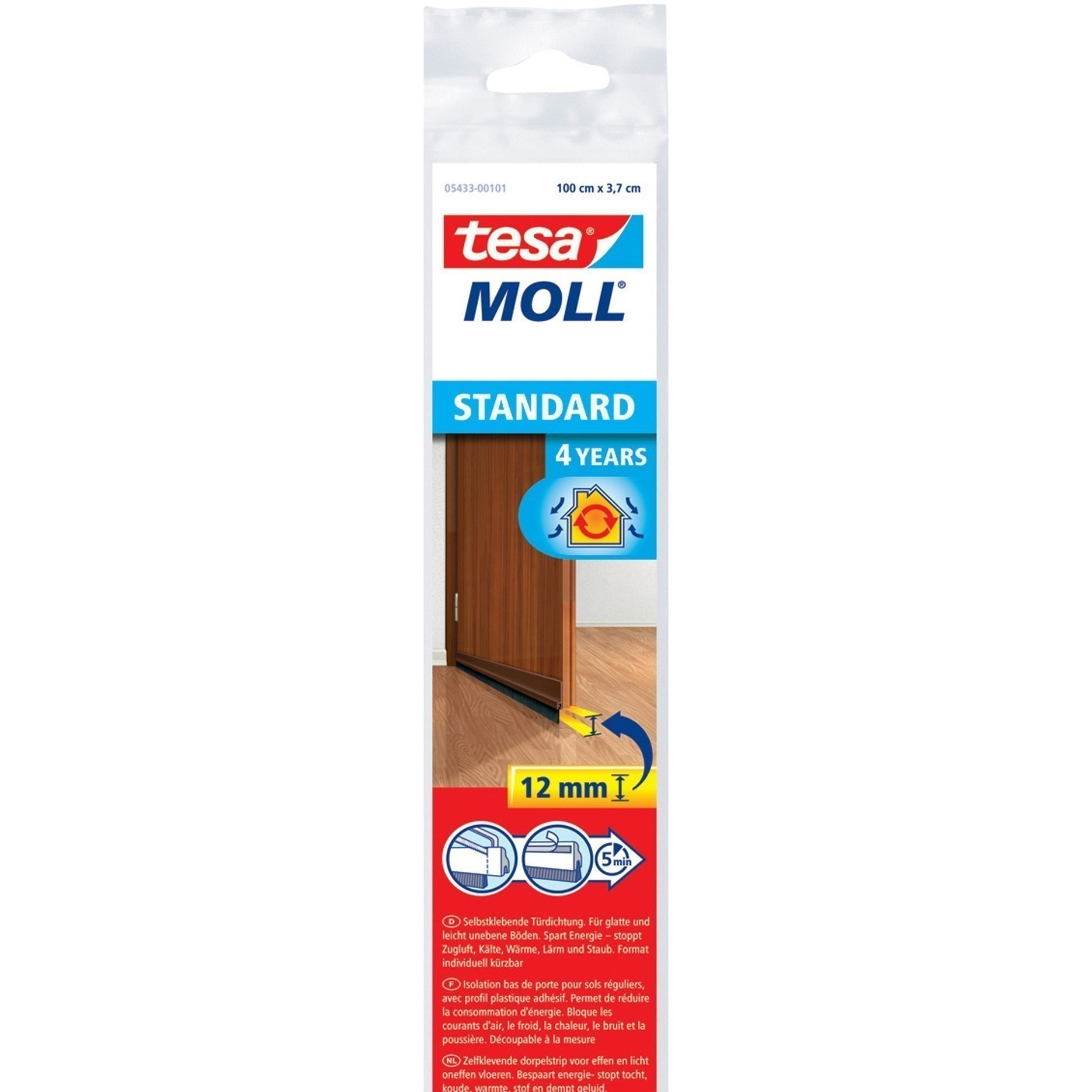 1x Tesa zelfklevende tochtstrook/tochtstrip bruin 1 mtr x 37 mm