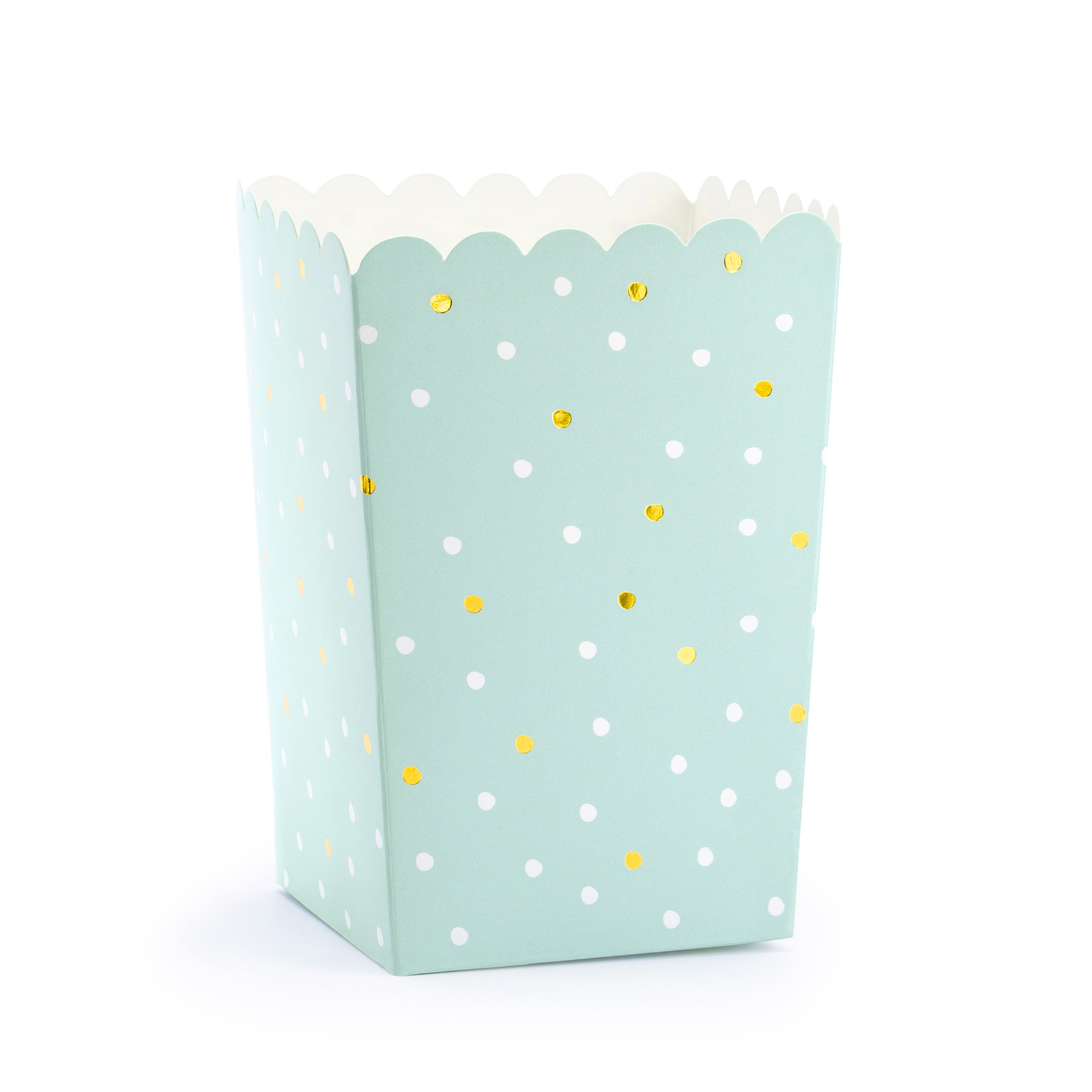 Partydeco Popcorn/snoep bakjes - 6x - blauw/goud stippen - karton - 7 x 7 x 12 cm