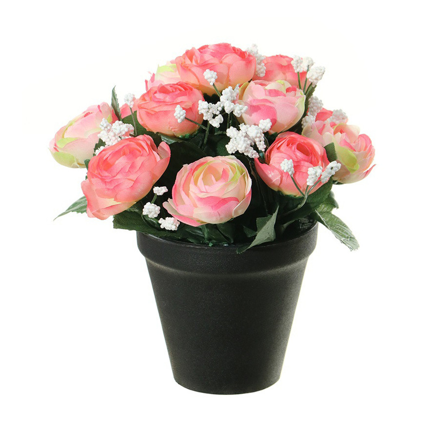 Louis Maes Kunstbloemen plant in pot - roze/wit tinten - 20 cm - Bloemenstuk ornament