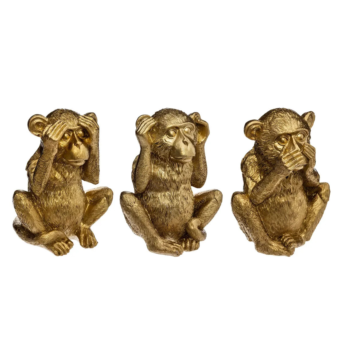 Beeldjes Horen-Zien-Zwijgen Aapjes 3x - 13 x 17 cm - goud kleurig