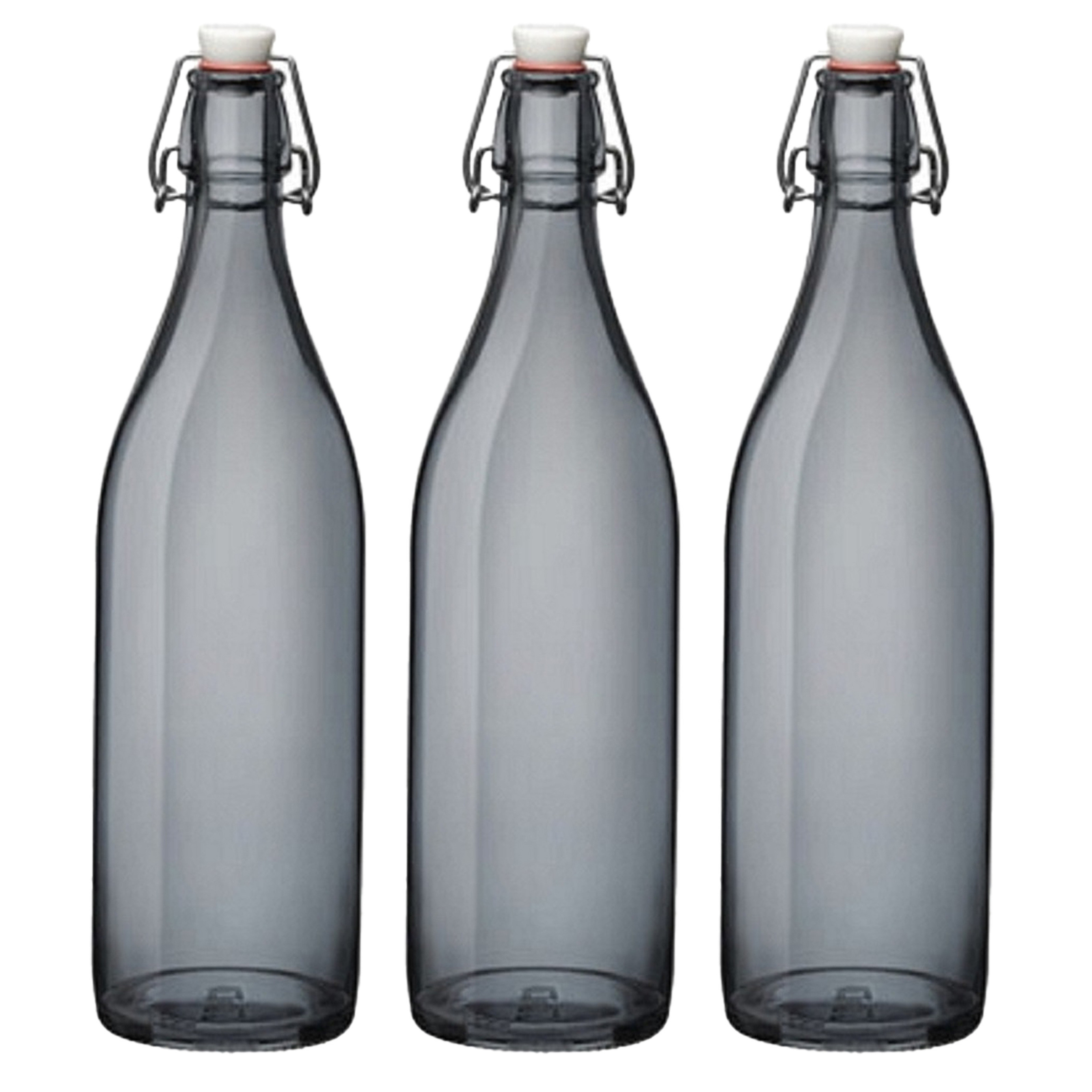 Bormioli rocco waterfles beugeldop - 4x - grijs transparant - 1000 ml