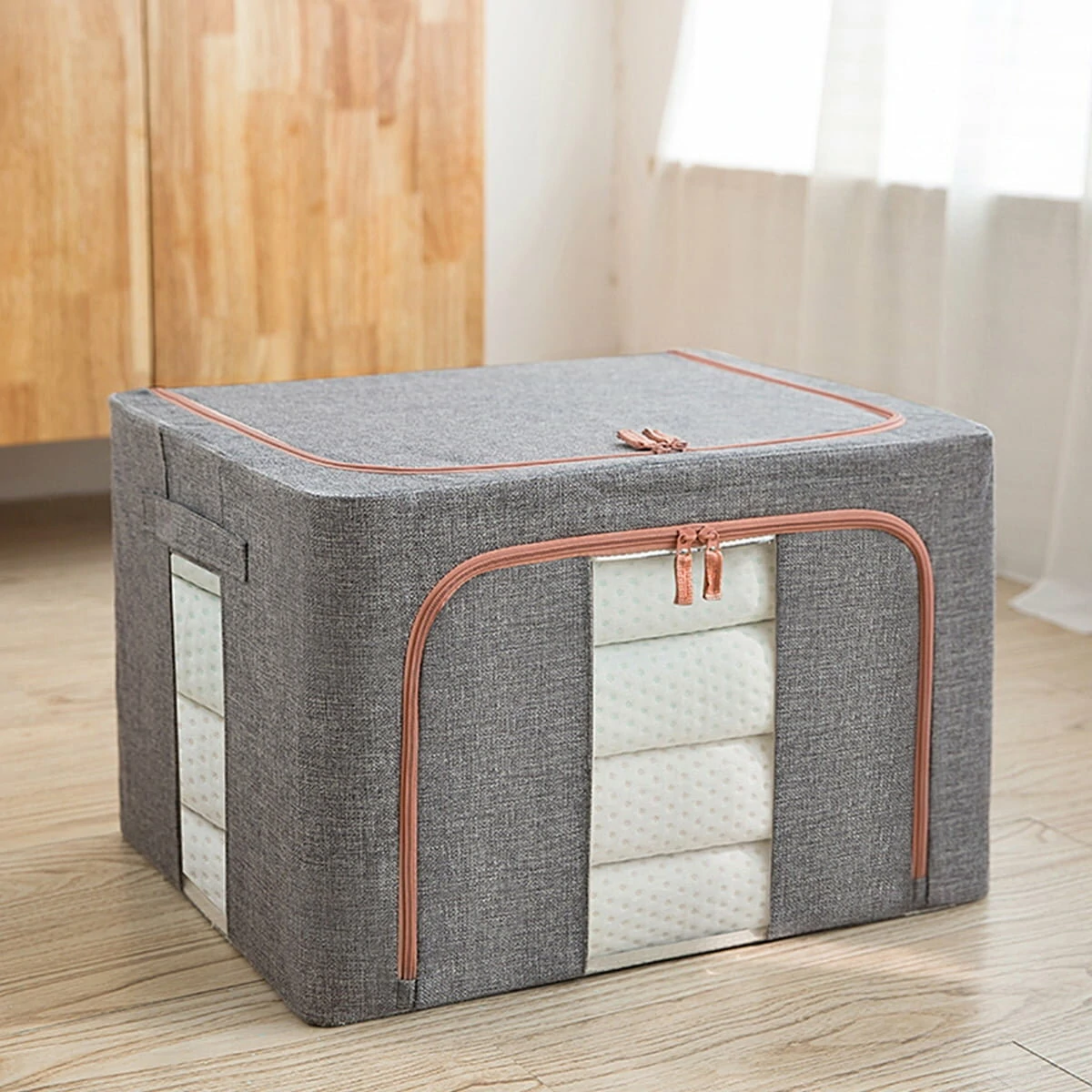 HONEIER 66L Opbergzakken Kleding Organizer Opbergcontainers met Sterke Handvatten Dikke Stof voor Kleding Dekens Dekbedd