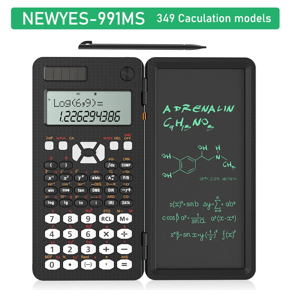 NEWYES 991MS 6.5 Inch Wetenschappelijke Rekenmachine met LCD Schrijftablet en 349 Functies Zonne-Energie Wetenschappelij
