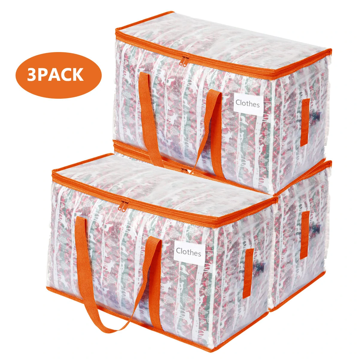 3 stuks Extra Grote 92L Stevige Doorzichtige Verhuistassen met Vaste Schouderriem Ritssluiting Opvouwbaar Water- en Vlek