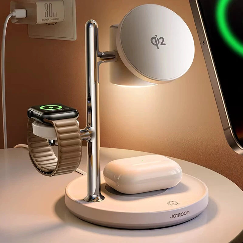 Joyroom JR-W23 Qi2 15W 4-in-1 Magneet Draadloze Oplader Stand met Touch Control Nachtlamp Snelle Draadloze Opladen Beuge