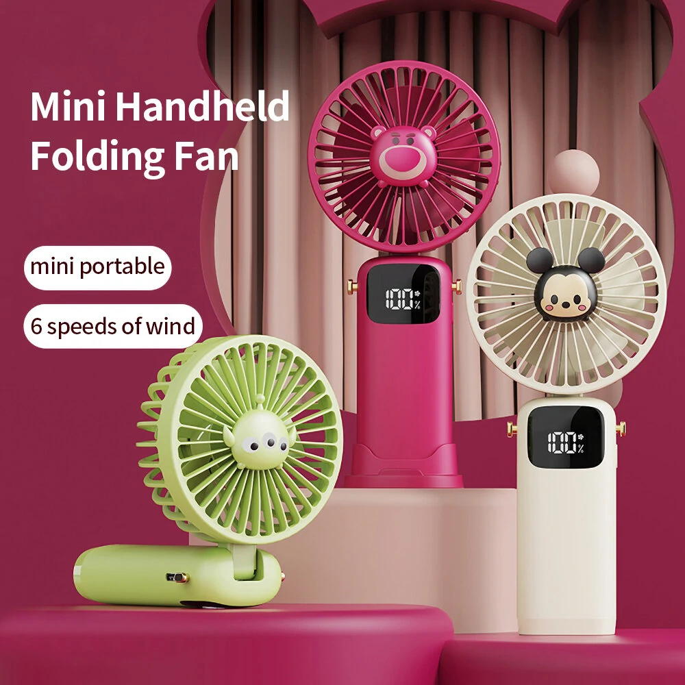USB Mini Stille Handheld Opvouwbare Ventilator Digitale Display 6 Snelheden Van Wind Met Draagbare Stand Klein Ventilato