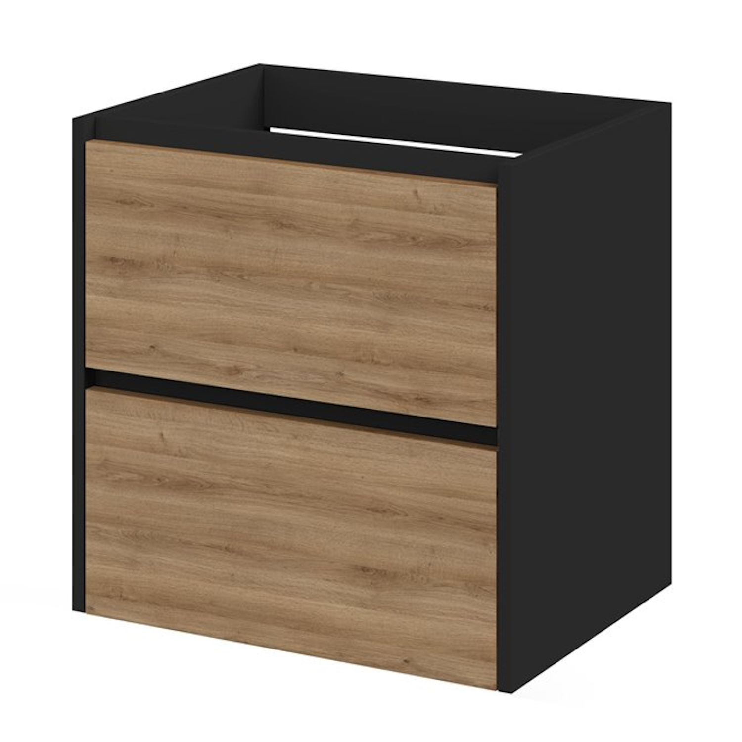 Tiger Meubelset Reverse 60 cm Met 2 Lades Chalet Eik - Mat Zwart incl Oval Wastafel Mat Zwart