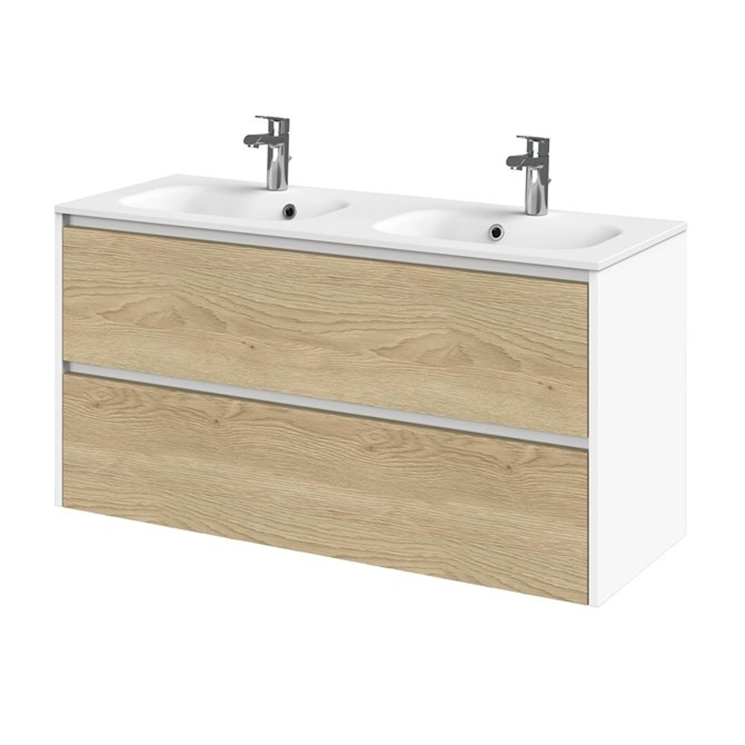 Tiger Meubelset Reverse 120 cm Met 2 Lades Natural Eik - Mat Wit incl Oval Wastafel Mat Wit