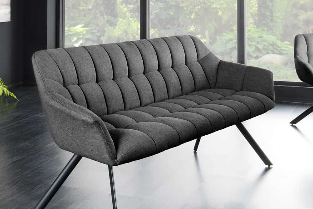 Eetkamerbank PAPILLON 165cm antraciet flatweave met rugleuningen zwart metalen frame - 44529