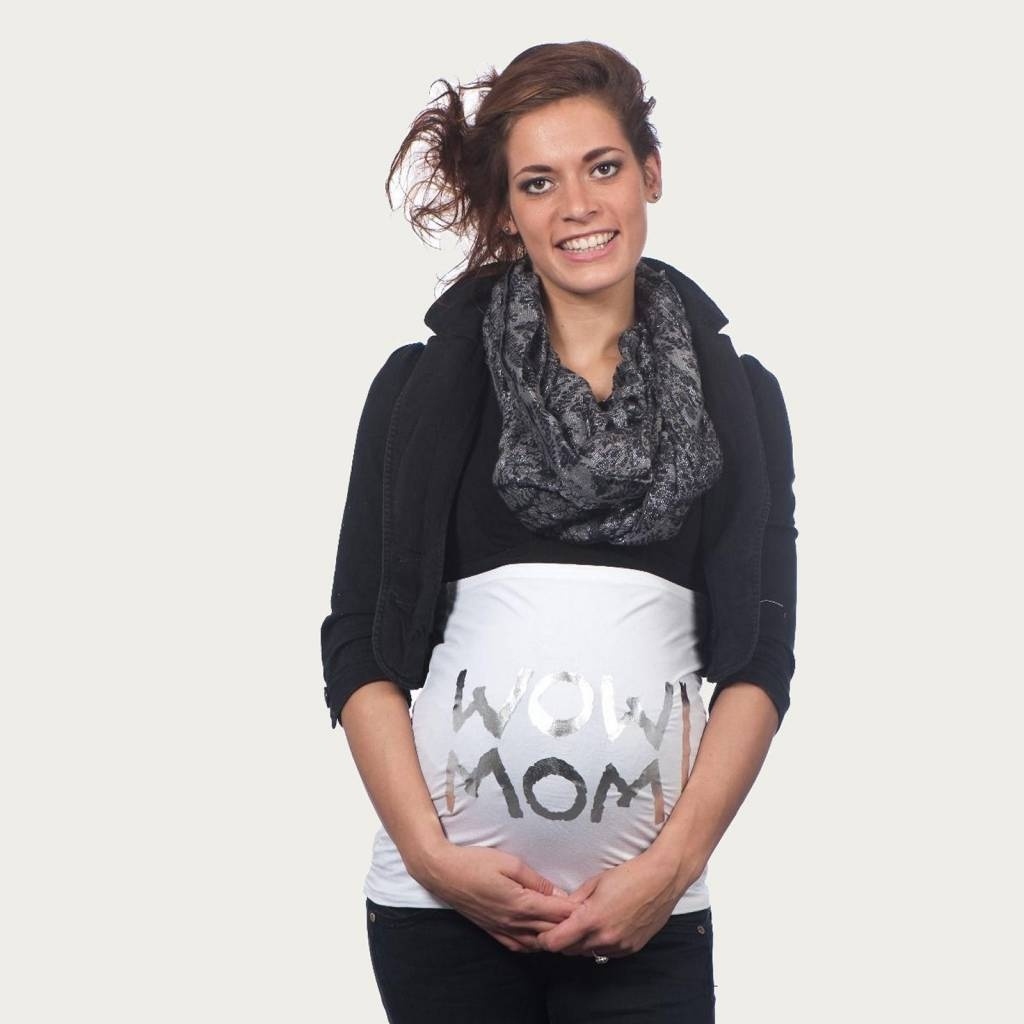Op en Top Zwanger Zwangerschaps Buikband Wow Mom Wit/Zilver