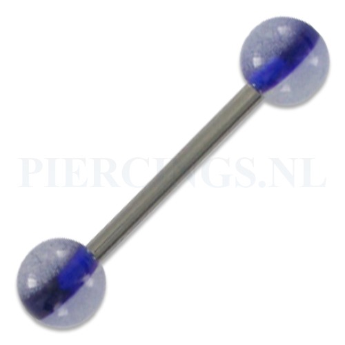 Tongpiercing acryl wit bruis blauwe streep 5 mm